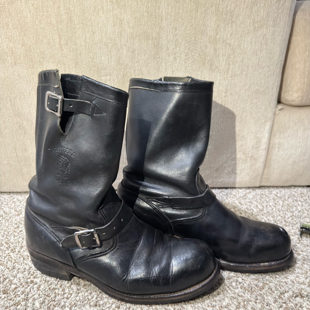 Vintage CHIPPEWA USA Made Men's 11.5 D Engineer Black Leather 11" Biker Boots